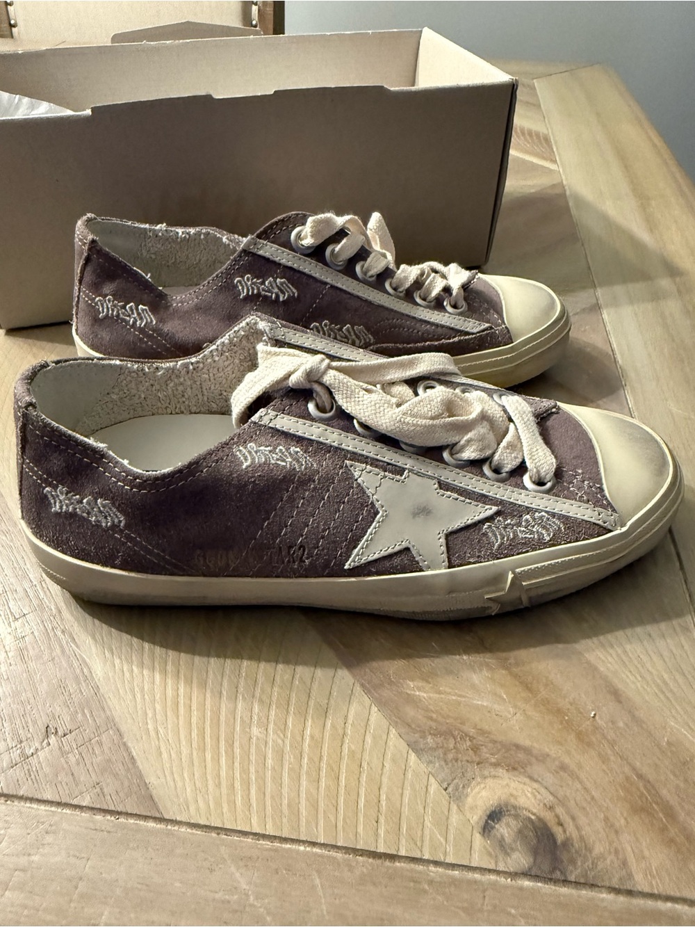 Golden Goose Taupe Leather Star Low-Top Sneakers